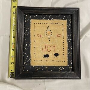 Framed JOY Snowman Hand-Stitched Wall Art